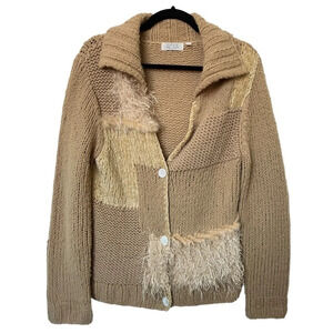 Vintage‎ Alexa Y2K Wool Blend Chenille  Chunky Knit Collared Cardigan